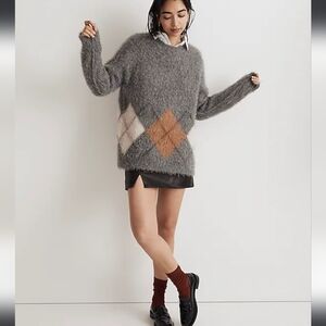 Madewell Brushed Argyle Crewneck Sweater  sweater size L